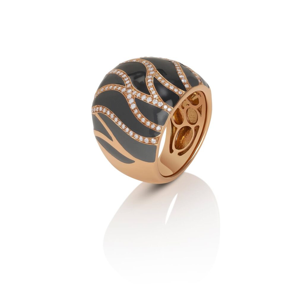 Anello oro rosa con brillanti e smalti sfumati