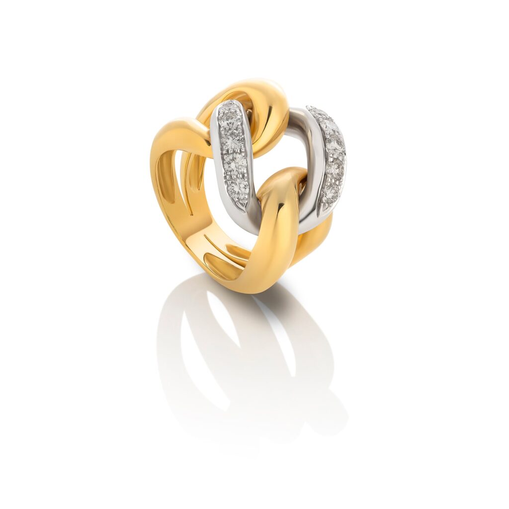 Anello oro giallo e bianco con brillanti
