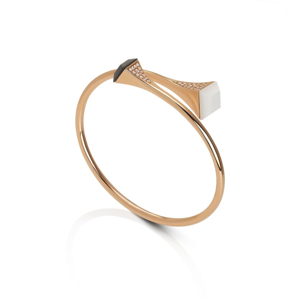 Bracciale oro rosa con madreperla bianca e grigia